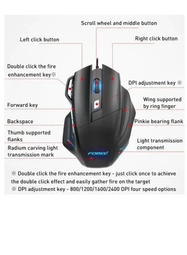 FOREV FV-X7 3200dpi Wired Mechanical Gaming RGB Lighted Mouse