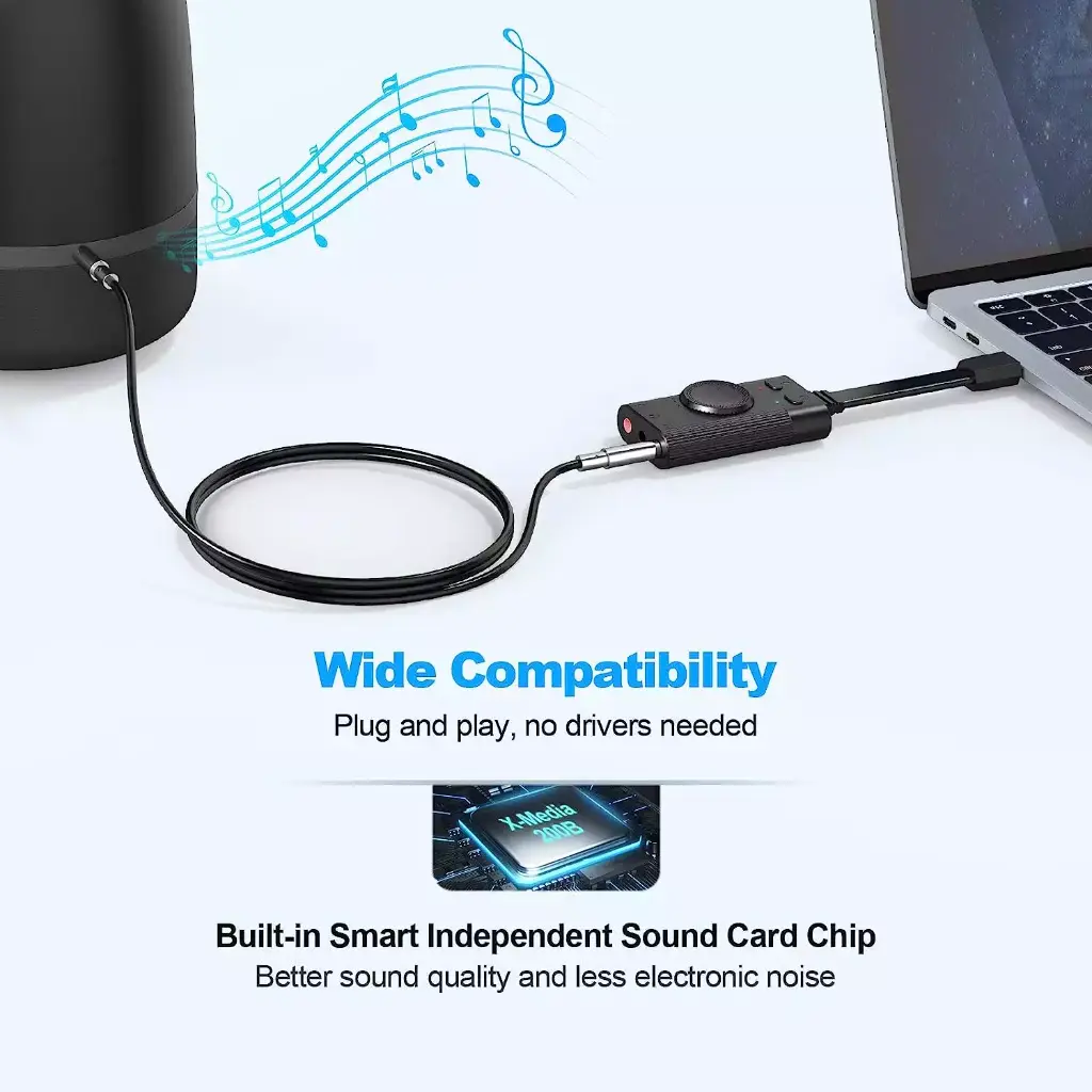 TechRise External USB Sound Card with Volume Control