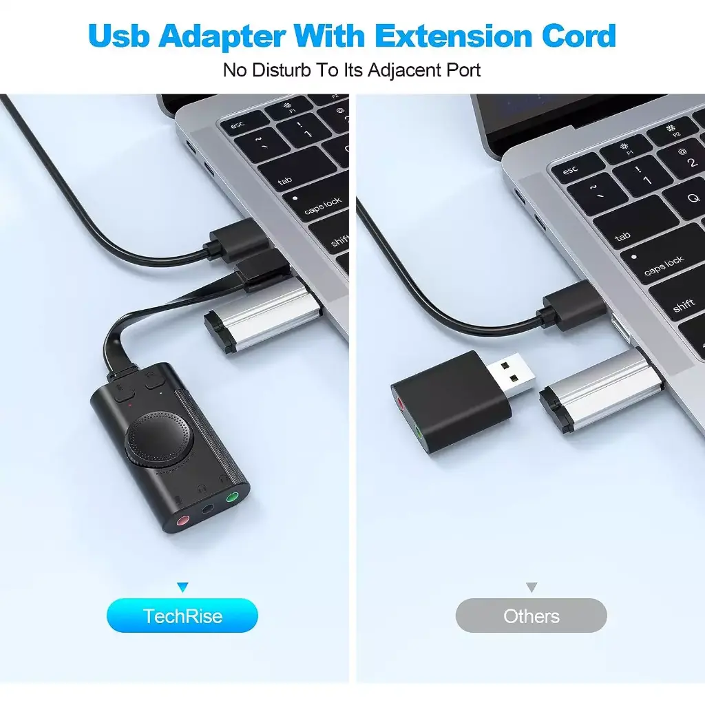 TechRise External USB Sound Card with Volume Control