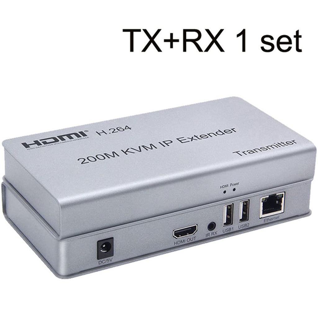 200M HDMI KVM IP Extender, Over IP RJ45 Ethernet CAT6 6A Transmitter Receiver 1 TX to 20 RX and Cascade Connection USB Keyboard Mouse Over UTP/STP H.264 (TX+RX)