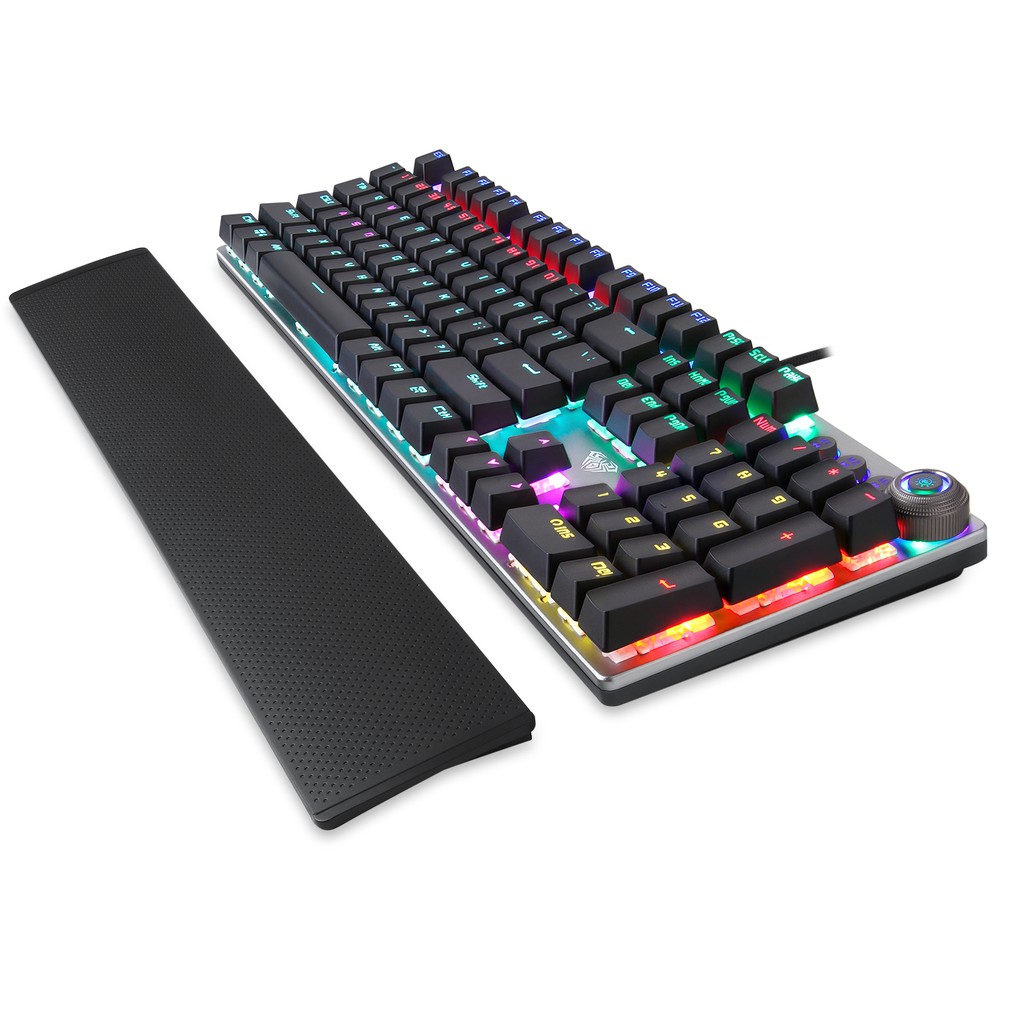 Aula F2088 Full Mechanical Gaming Keyboard with Rainbow Backlit LED - BLACK Switches, Arabic/English 