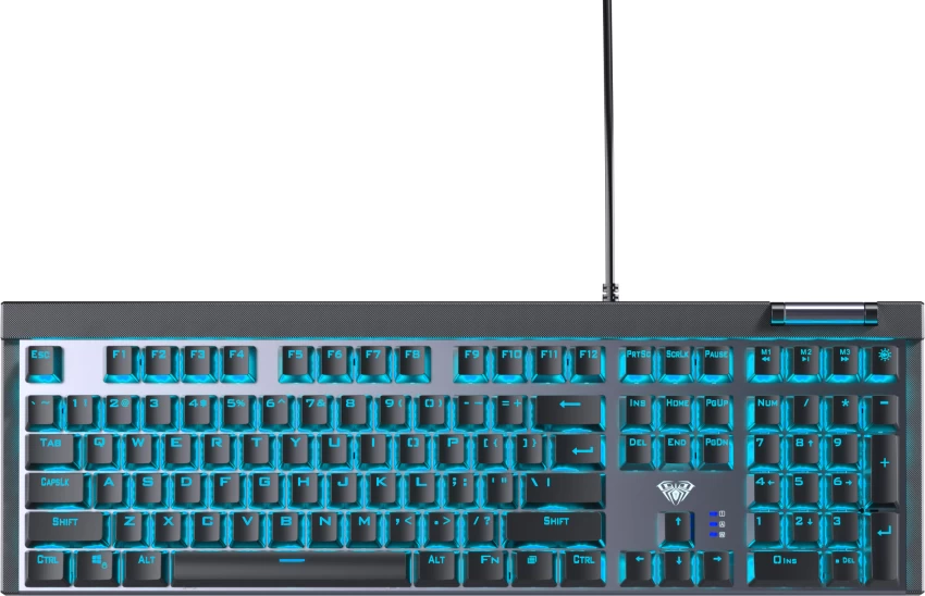 AULA F3030 Gaming Keyboard – EN Full Mechanical Wired Gaming Keyboard with Metal panel – ORANGE Switch – Green backlight – Full Anti-Ghosting – Multimedia Knob – With software | Black/Silver