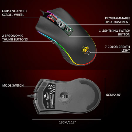 REDRAGON M691 MIST Wireless Gaming Mouse - 4,800 DPI Optical Sensor - Ergonomic Design with Thumb Rest - 3 Side Buttons - Rapid Fire Button