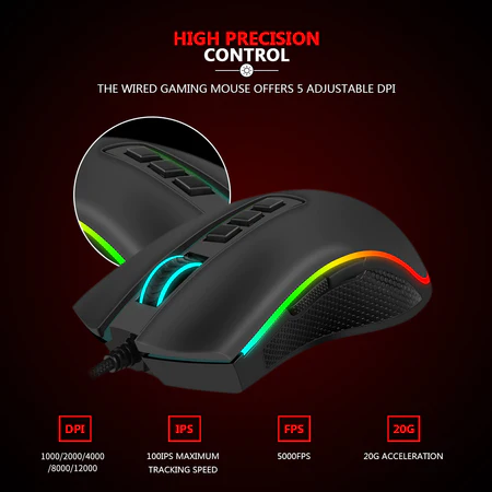 REDRAGON M691 MIST Wireless Gaming Mouse - 4,800 DPI Optical Sensor - Ergonomic Design with Thumb Rest - 3 Side Buttons - Rapid Fire Button