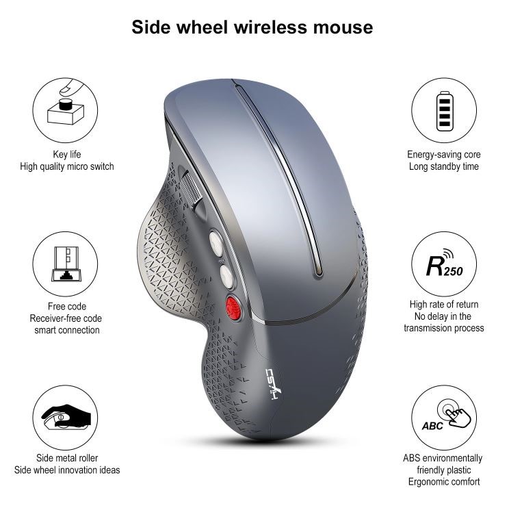 T32 Side Wheel Semi-Vertical Cordless Mouse by Maisey