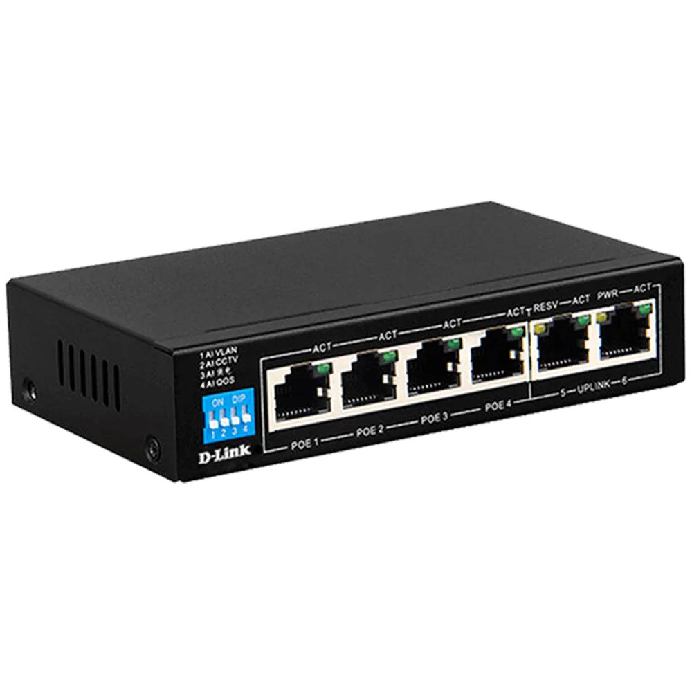 D-Link DES-F1006P-E Unmanaged Desktop PoE Switch 4 Port 10/100Mbps + 2 Port 10/100Mbps Uplink
