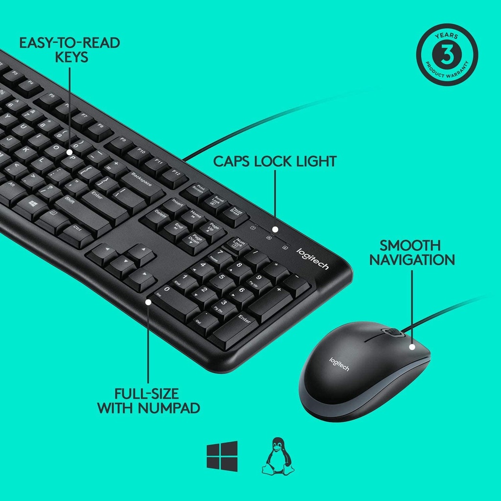 KB626: Logitech® Wired Desktop Keyboard 
Mouse MK120 Balck PN-920-002546