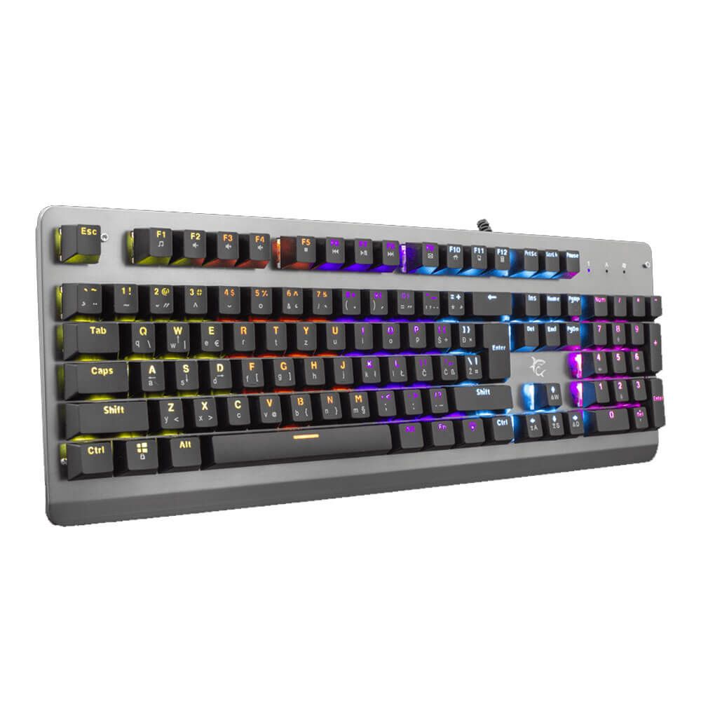 White Shark Gaming Keyboard Metal/Plastic Rainbow LED 9 Modes Mechanical Blue Switch 104 Keys - Silver