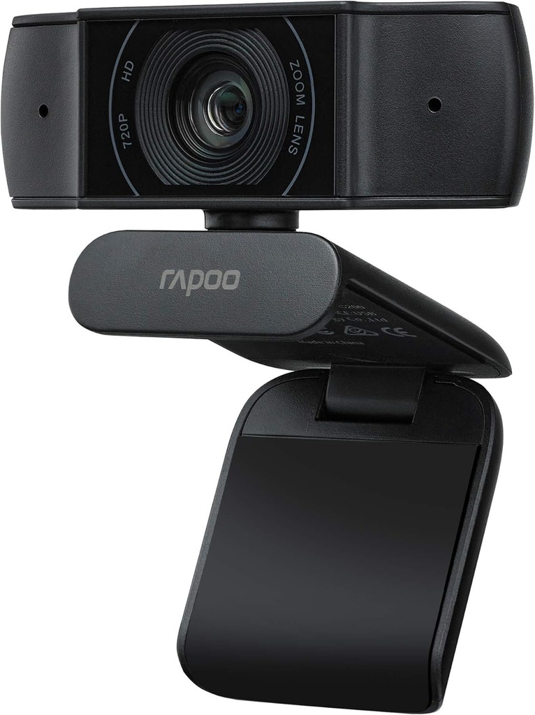 Rapoo C200 720P/30FPS HD USB Webcam -Dual Noise Reduction Mic -100 Wide-angle Lens -Black