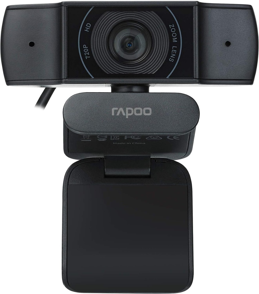 Rapoo C200 720P/30FPS HD USB Webcam -Dual Noise Reduction Mic -100 Wide-angle Lens -Black