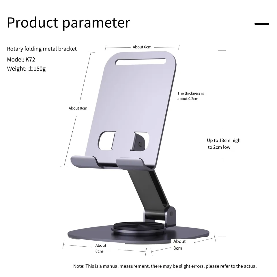 K72 Metal Desktop Tablet Holder Table Cell Foldable Extend Support Desk Mobile Phone Holder Stand For iPhone 360 Degrees Rotatable