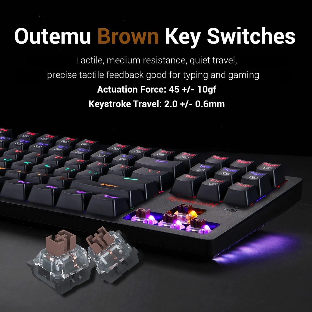 Redragon K598 Knight Wireless/Wired Gaming Keyboard - Brown Switches - Full RGB - Black