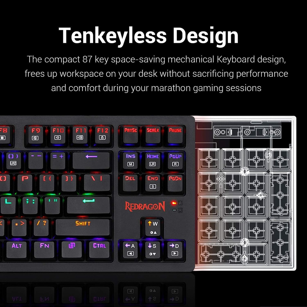 Redragon K598 Knight Wireless/Wired Gaming Keyboard - Brown Switches - Full RGB - Black