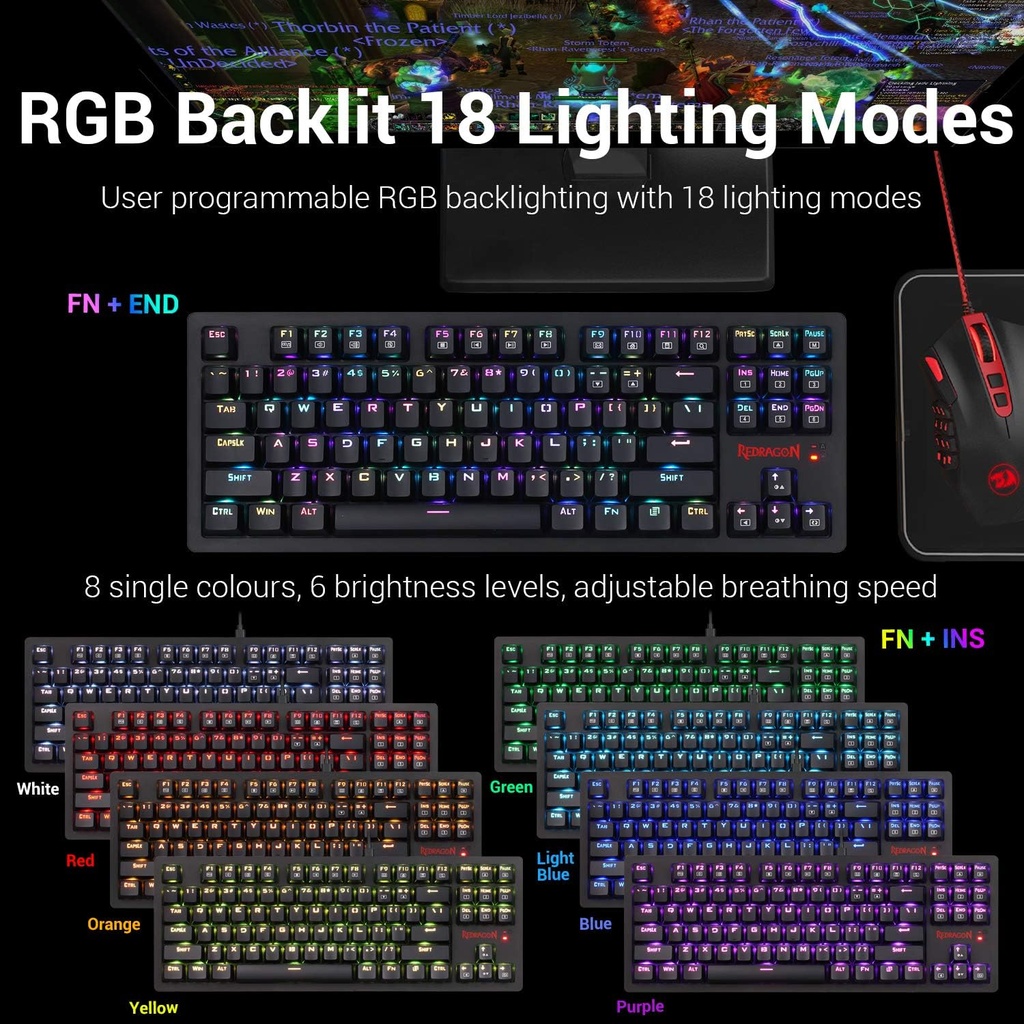 Redragon K598 Knight Wireless/Wired Gaming Keyboard - Brown Switches - Full RGB - Black