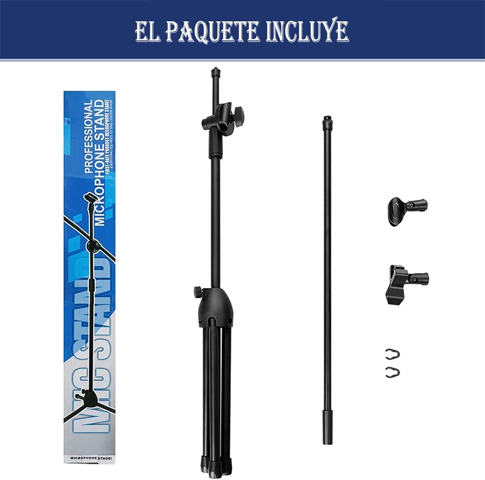 Microphone Stand, with Two Clips for Microphones Folding and Adjustable Microphone 