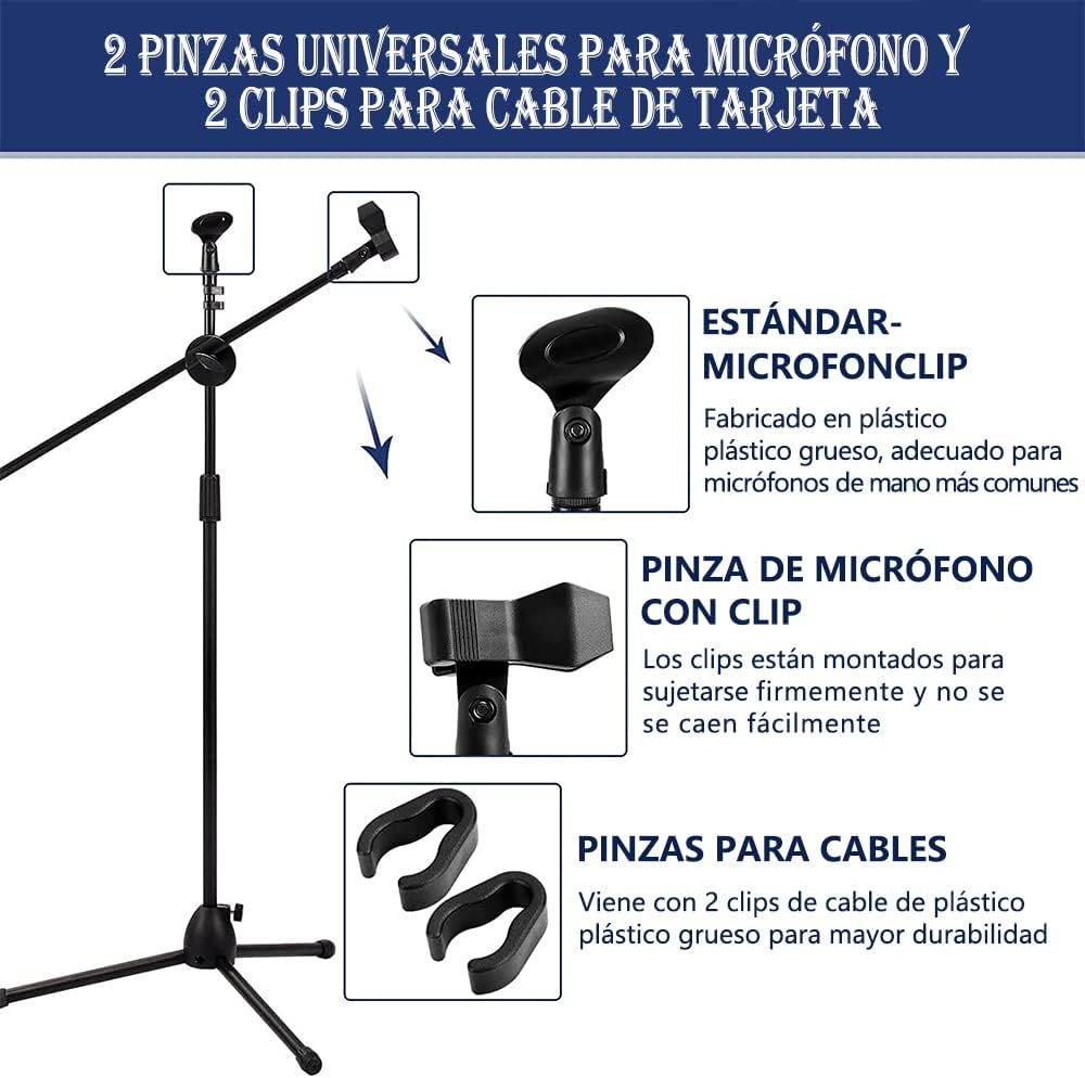 Microphone Stand, with Two Clips for Microphones Folding and Adjustable Microphone 