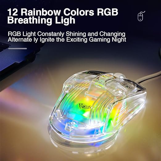 AULA S80 Programmable Gaming Mouse, 7200 DPI Wired PC Mouse, 12 Rainbow RGB Backlit Wired 