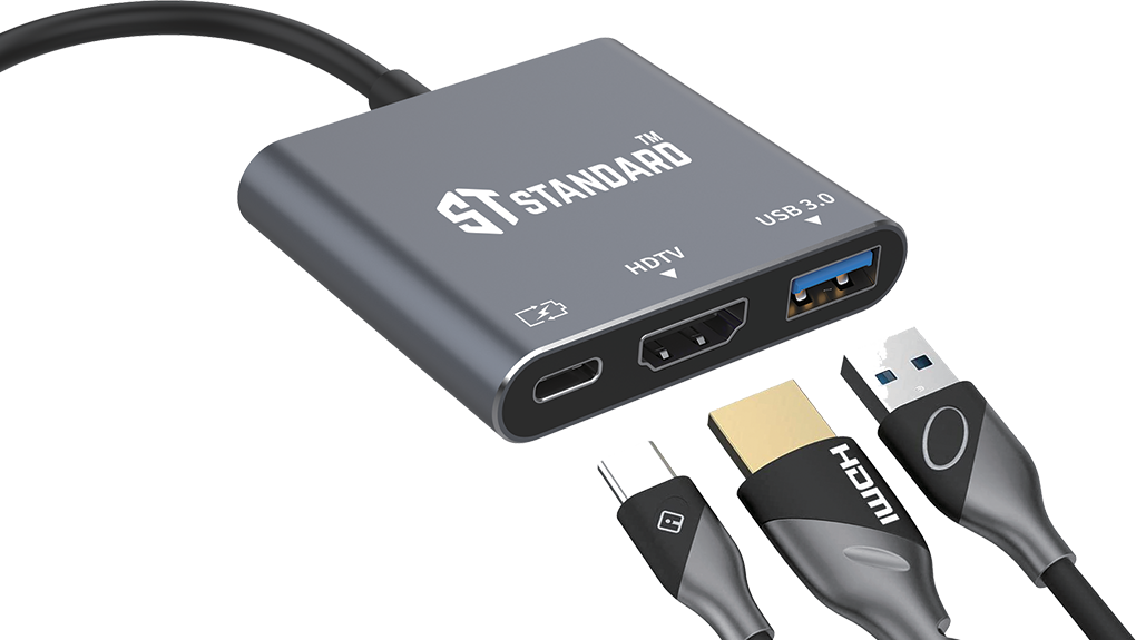 HUB ST-9175 3 in 1-USB-C To HDMI (4K@30Hz) + (USB3.0+PD3.0( 1- HDMI*1 (4K@30Hz) Full HD 1080p 2- USB3.0*1 3- PD3.0*1 (100W)