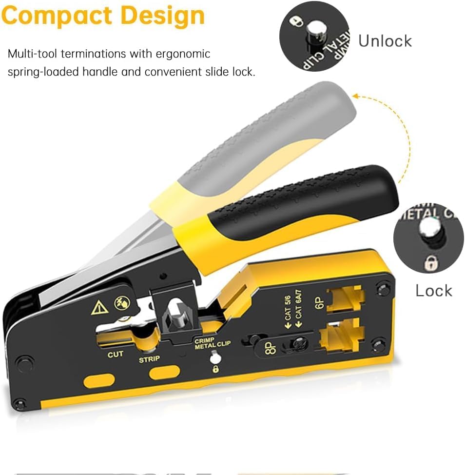 ZoeRax Pass Through RJ45 Crimp Tool N7088 Yellow