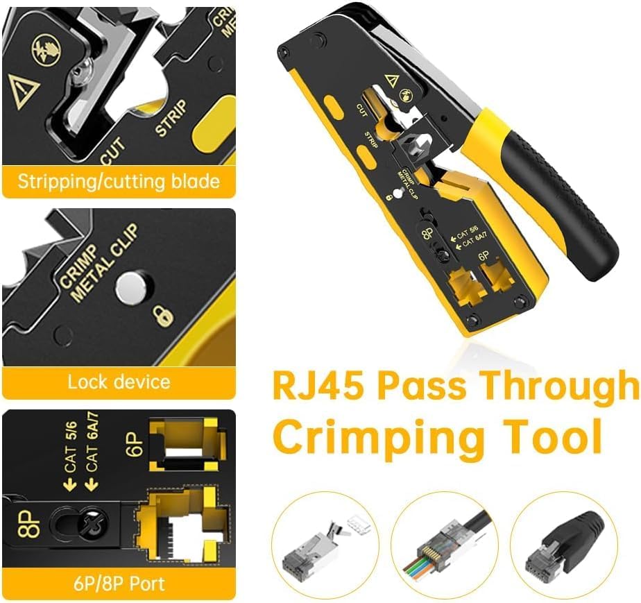 ZoeRax Pass Through RJ45 Crimp Tool N7088 Yellow