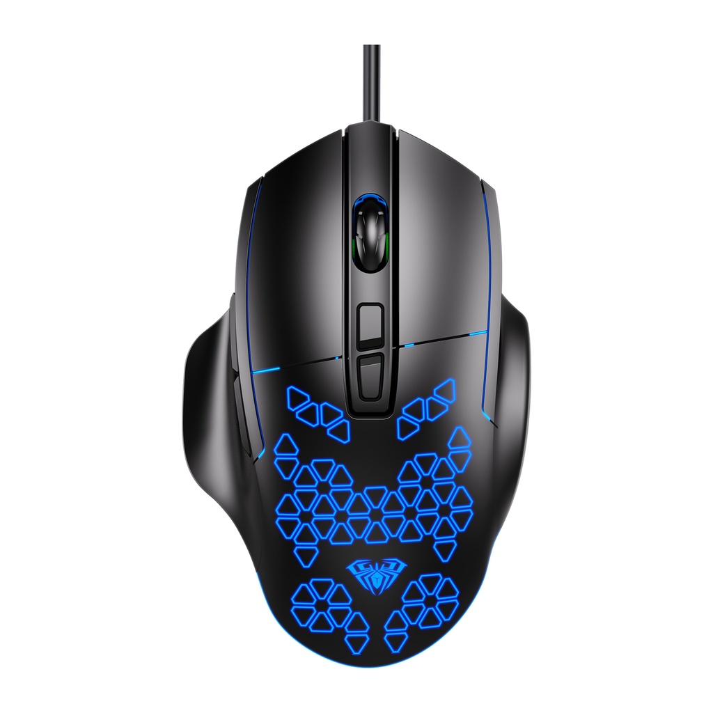 Aula F812 Wired Gaming Mouse, Macro - Hexagonal Computer Mice with RGB Backlit |7 Customized Marco Keys with Light Effect, Adjustable 4800 DPI Optical Sensor (Black)