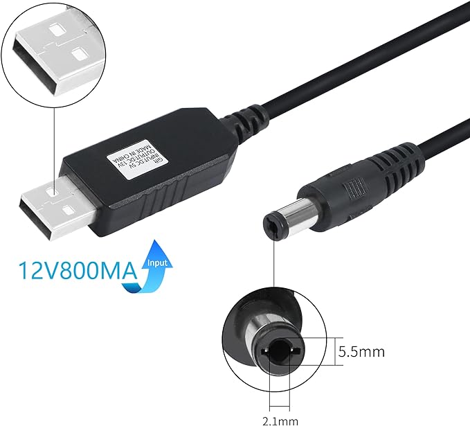 USB DC 5V to 12V Step Up Power Cable Power Supply USB Cable with DC Jack 5.5 x 2.1mm for Fan Led Light Router Speakers