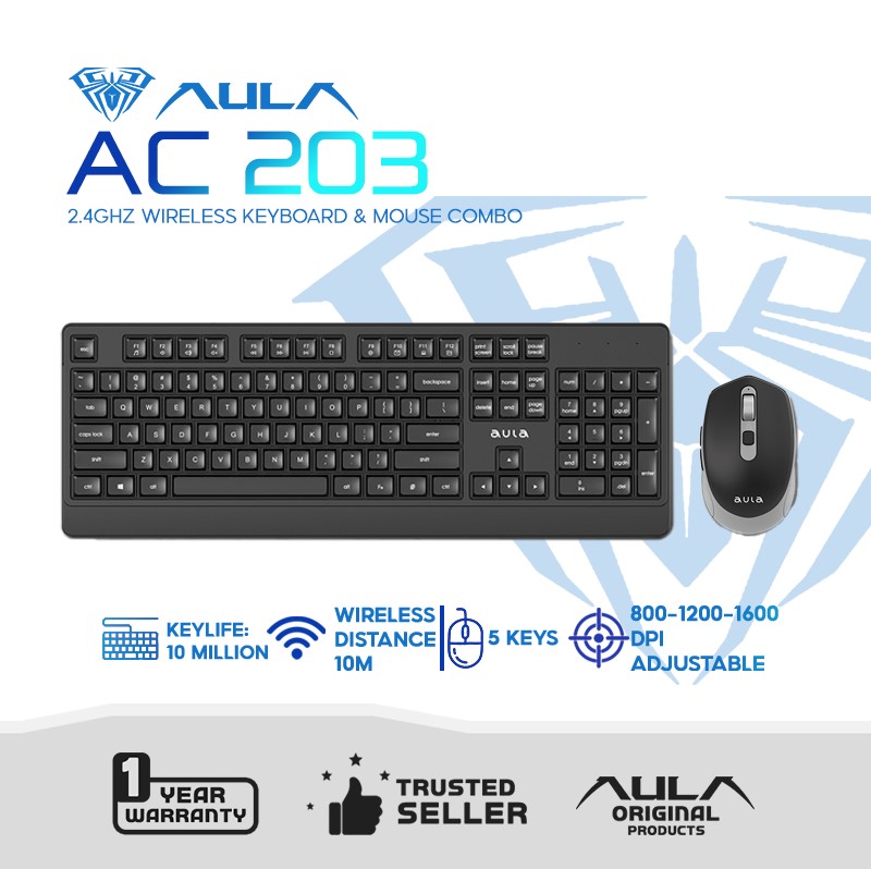 AULA AC203 WIRLESSKETPORD +WIRLESS MOUSE WITH
6KEYS AC203 