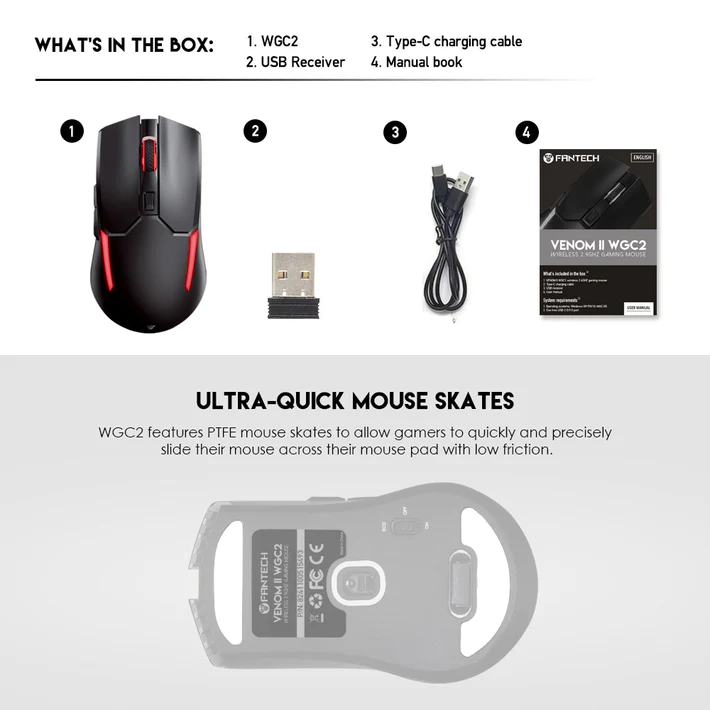 FANTECH VENOM II WGC2 VIBE EDITION Wireless 2.4Ghz Gaming Mouse With Rechargeable Battery (Black)