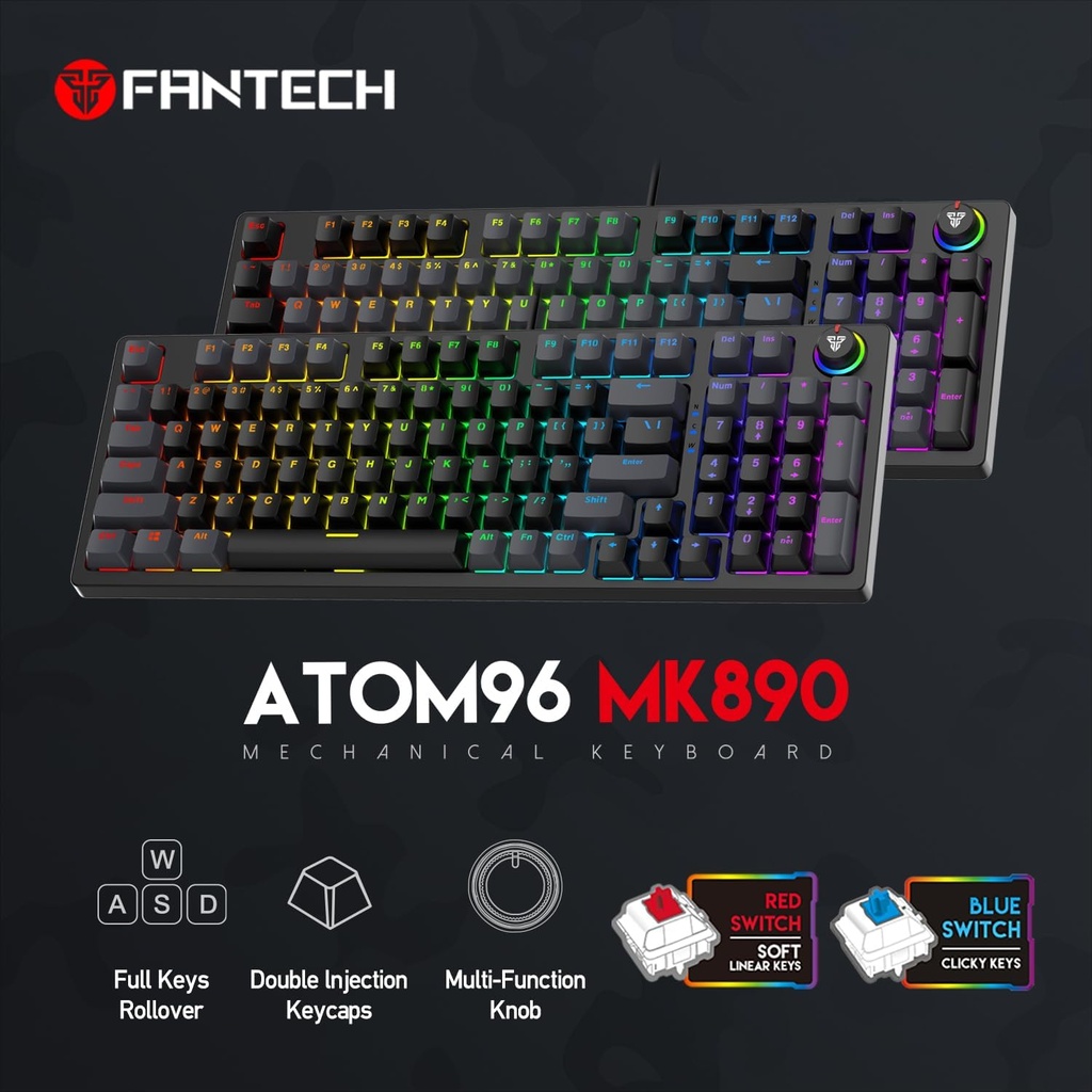 FANTECH ATOM96 MK890 RGB Mechanical Gaming Keyboard – BLUE Switch (Black)