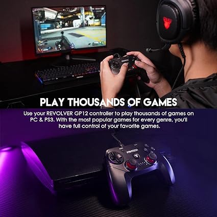 FANTECH GP12 Revolver USB Gaming Controller - Dual Vibration Feedback Motors - Cable 1.8M