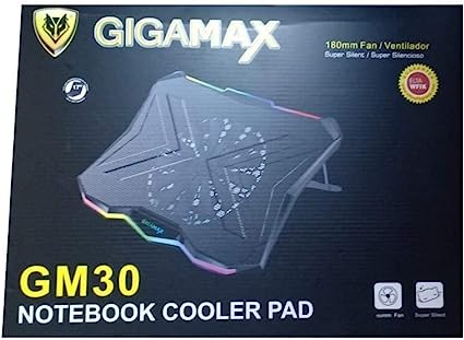 GigaMax GM30 Laptop Cooler – Support Up To 17” – 2 USB Port – Speed Switch – Fan 188mm – 7 Adjustable – RGB LED