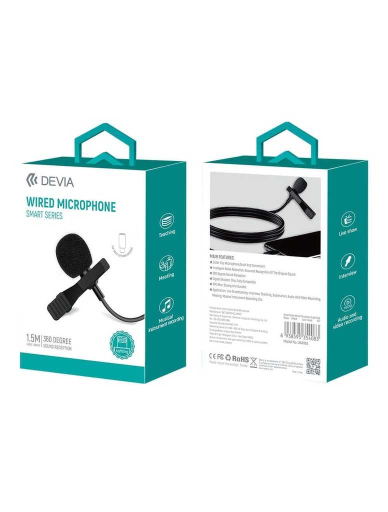 Devia EM063 Smart series wired Microphone 3.5mm - 1.5M - Black mi33b