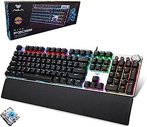 Aula F2058 Full Mechanical Gaming Keyboard with Rainbow Backlit LED - Blue Switches, Arabic/English