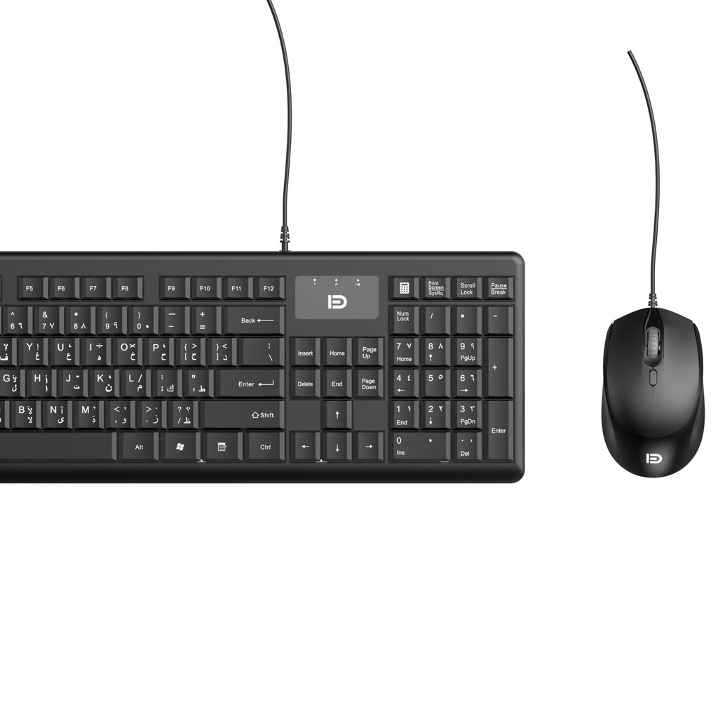 FD 1600P Office Multimedia Keyboard & Mouse Combo USB – AR / EN | Black