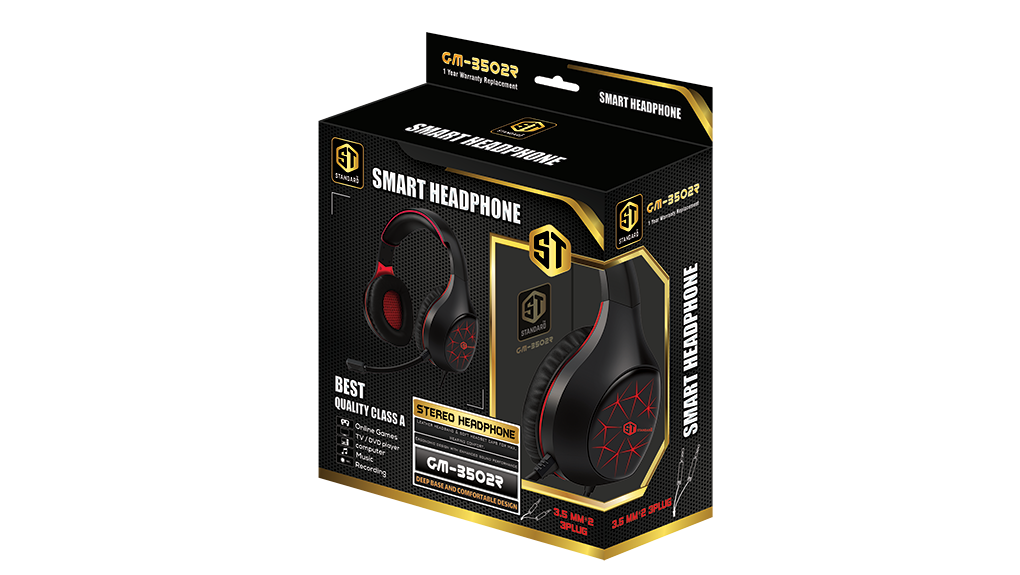 ST-Standard GM-3501R Gaming Stereo Headphone 3.5mm with Mic For PC / Mobile / PS4 / Xbox One / Switch - Red/Black, Wired