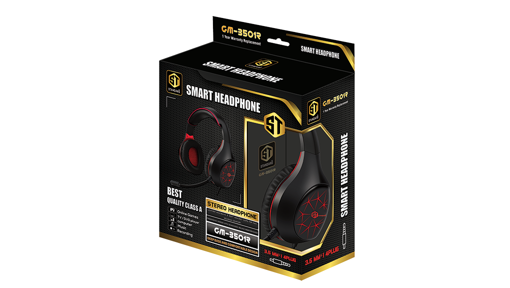 ST-Standard GM-3502G Gaming Stereo Headphone 3.5mm with Mic For PC / Mobile / PS4 / Xbox One / Switch - Green/Black, Wired