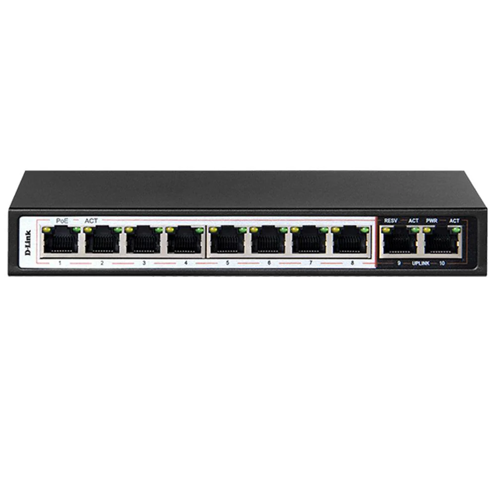 D-Link DES-F1010P-E/B Unmanaged Desktop PoE Switch 8 Port 10/100Mbps + 2 Port 10/100Mbps Uplink