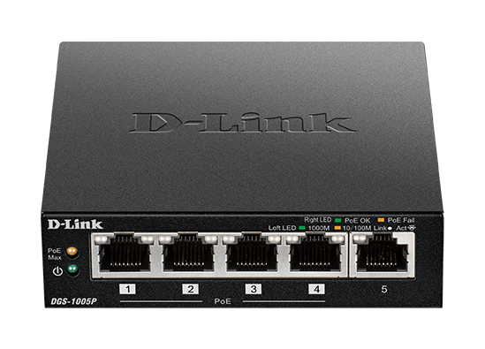 DGS-1005P 5-Port Desktop Gigabit PoE+ Switch