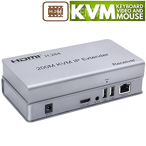 120M HDMI KVM IP Extender, Over IP RJ45 Ethernet CAT6 6A Transmitter Receiver 1 TX to 20 RX and Cascade Connection USB Keyboard Mouse Over UTP/STP H.264 (TX+RX)