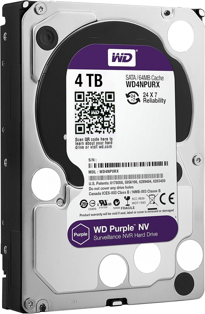 WD Purple 4TB Hard Drive for Video Surveillance - Intellipower SATA 6 Gb/s 64MB Cache 3.5 Inch - 