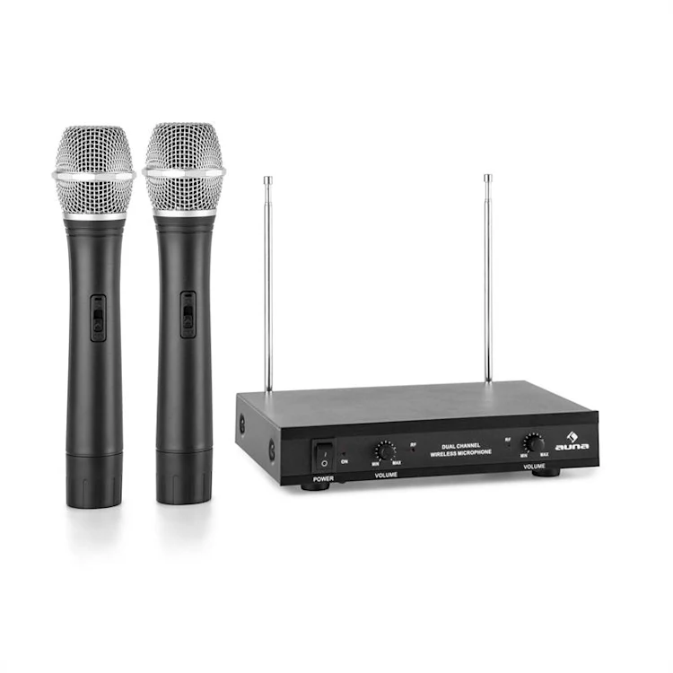 Auna VHF Wireless Microphone Set 2-Channel Black - 2x Hand Microphone 