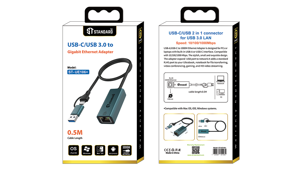 (USB-C+USB 2) Ethernet HUB ST-UE106 (2 in 1) USB3.0 Lan RJ45(1000M) 