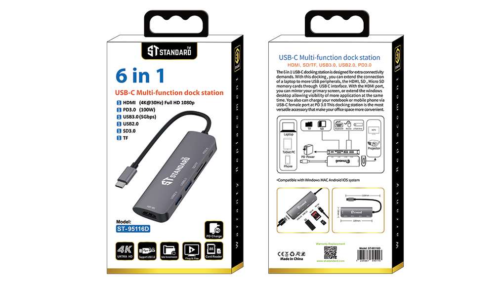  HUB Docking Station ST-95116D (6 in 1)