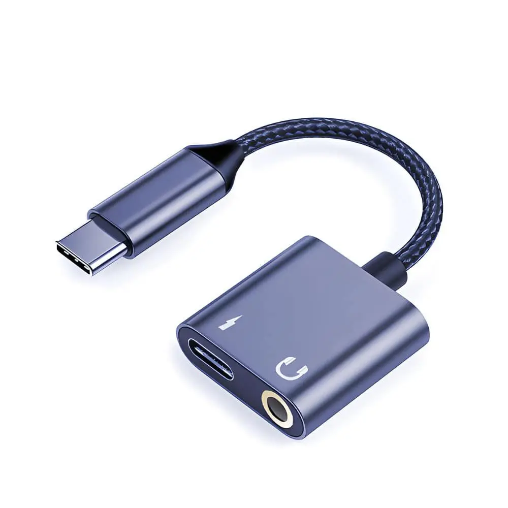 لافينتو محول من USB-C male الي USB-C female و AUX female طوله 30سم - أسود 