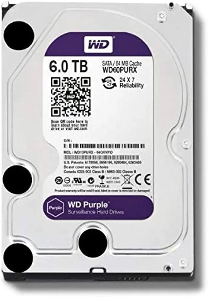 Western Digital WD 6TB Desktop Hard Disk 3.5in (Sata) Purple Surveillance CCTV -WD60PURX