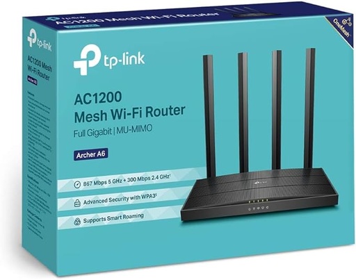 TP-Link AC1200 Archer A6 Smart WiFi, 5GHz Gigabit Dual Band MU-MIMO Wireless Internet Router, Long Range Coverage by 4 Antenna