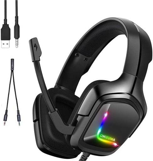 Onikuma k20 stereo rgb gaming headset with led light noise-cancelling mic