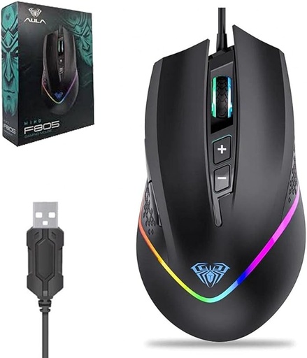 Aula F805 Programmable USB Gaming Mouse With Rainbow Backlight For PC
