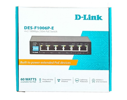 D-Link DES-F1006P-E Unmanaged Desktop PoE Switch 4 Port 10/100Mbps + 2 Port 10/100Mbps Uplink
