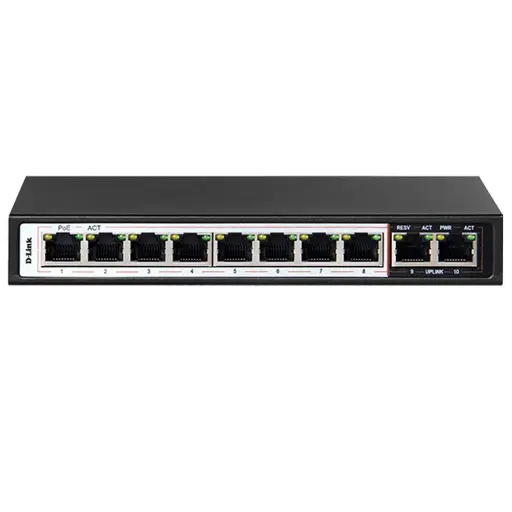 D-Link DES-F1010P-E/B Unmanaged Desktop PoE Switch 8 Port 10/100Mbps + 2 Port 10/100Mbps Uplink